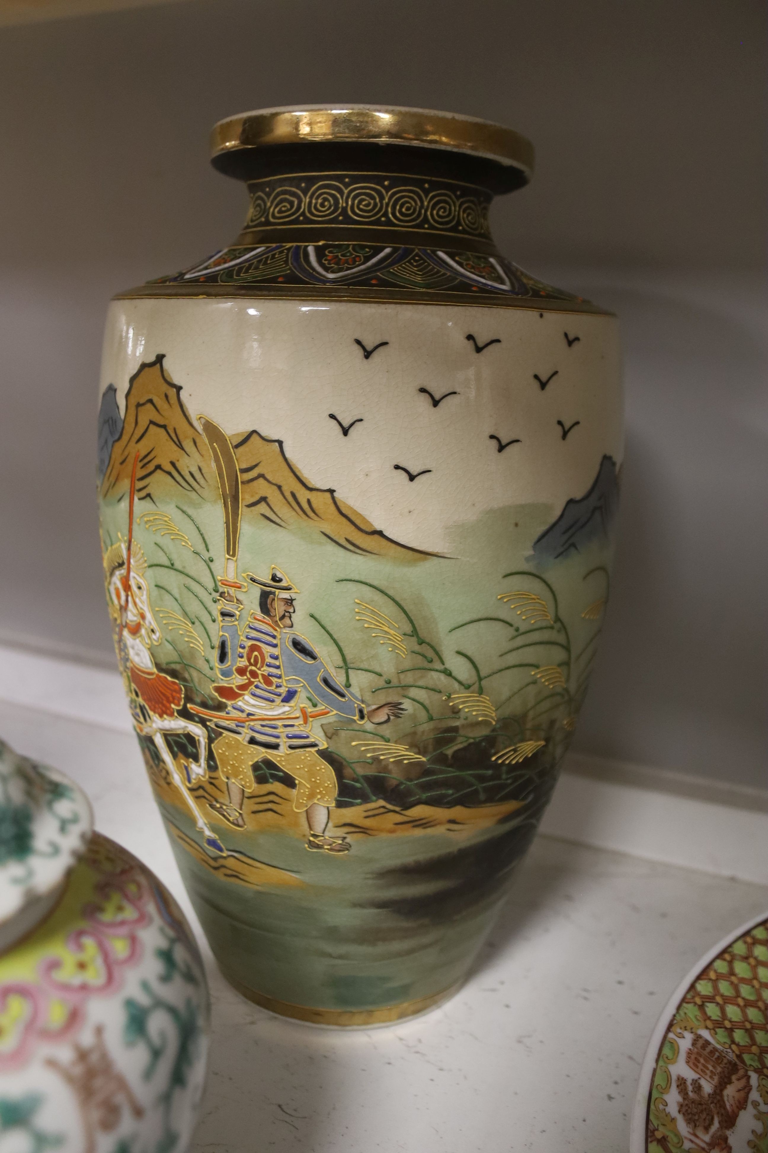 Two Chinese ‘millefleur’ dishes, a turquoise ground ‘Dragon’ dish Guangxu mark and period, a late 19th century famille rose jar etc.